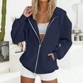 thumbnail image 2 of BDPORKAS Sweatshirt For Women Zip Up Hoodies Jacket Drawstring Casual Long Sleeve Zipper Pullover Y2K Back To School Hoodies Navy, 2 of 5