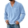 thumbnail image 1 of Ceisia Men's Loose V-Neck Corduroy Long Sleeve Casual Top with Chest Pocket Sky Blue S Gifts, 1 of 6