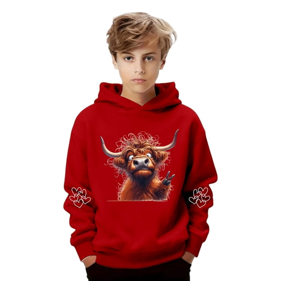 WAYUTE Girls Sweatshirts Boys Cow Print Cute Hooded Sweatshirt Soft Casual Pullover with Pocket for Kids