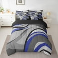 thumbnail image 2 of Feelyou Adult Abstract Geometric Bedding Comforter Set 7 Pieces, Mid Century Minimalism Full Bedding Set, Grey Blue Stripes Reversible Fitted Sheet Flat Sheet, Microfiber Bedroom Decor, 2 of 7