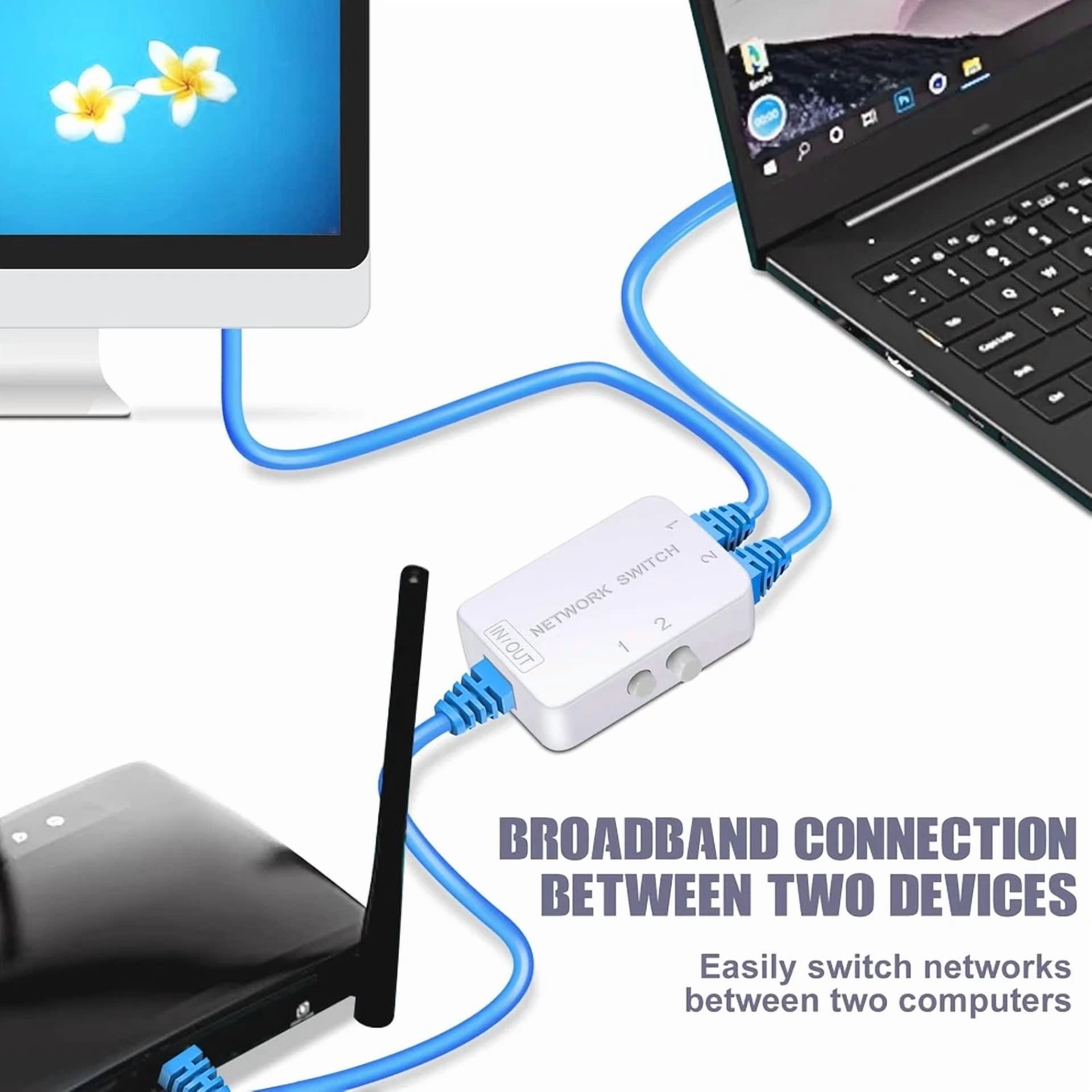 CRESTIN- 2 Ports Network Switch Splitter Selector Rj45 Network Switch 2X1 Ethernet Rj45 N