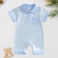 thumbnail image 2 of Hessimy Baby Boy Girl Bubble Romper Solid Color Bodysuit Short Sleeve Organic Cotton T-Shirt,Soft(Blue,0-3 Months), 2 of 7