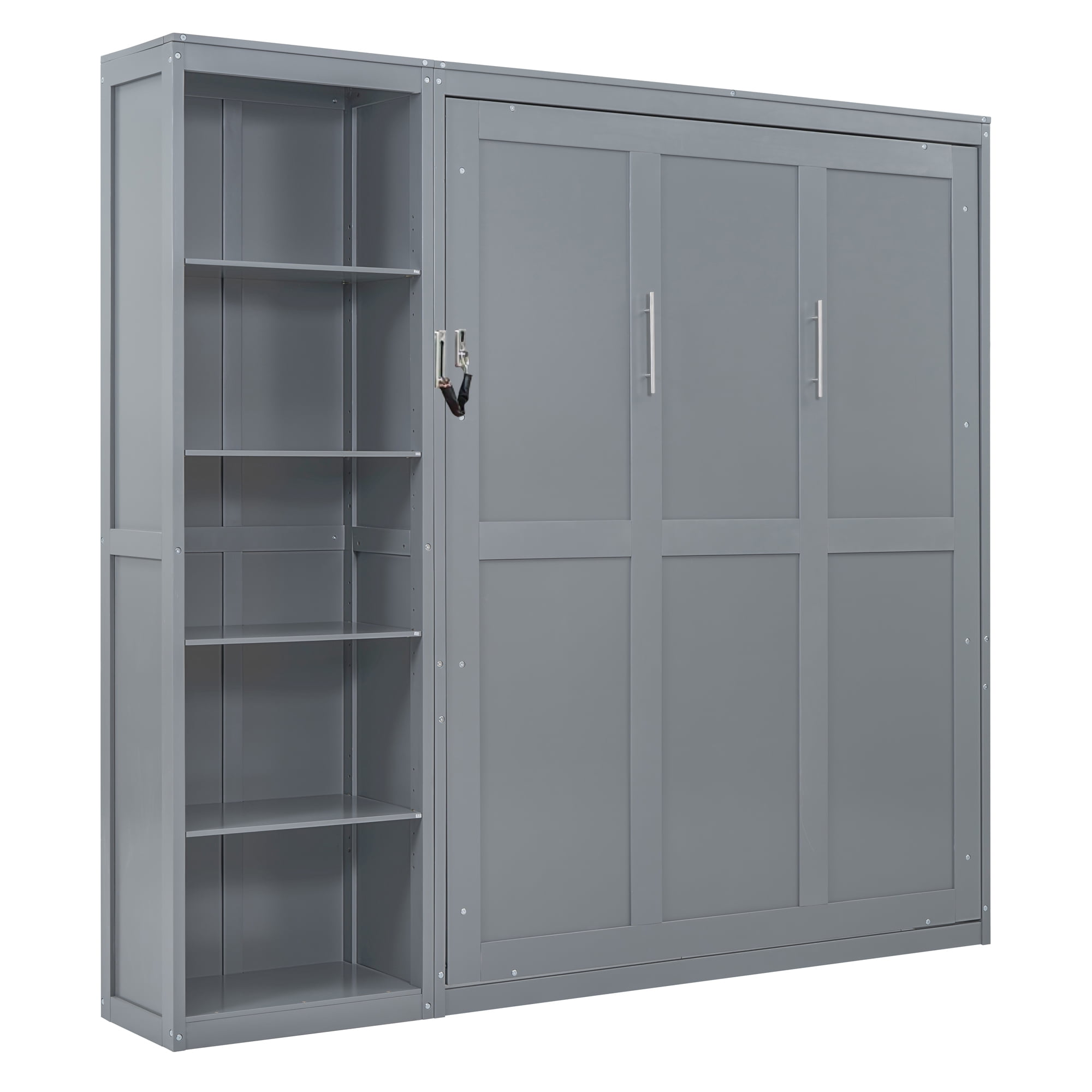 Queen Size Murphy Bed with 5 Tier Open Storage Adjustable Shelves for Space-Saving Guest Room