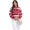 thumbnail image 3 of Asklazy Women’s Relaxed Fit Soft Knit Fabric Sweater Long Sleeve Pullover Crew Neck Casual Winter Top,US Size,Red Snowflakes,L, 3 of 9
