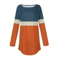 thumbnail image 5 of Jewelreauty Women Long Sleeve Patchwork Shirts Curved Hem Pullover Crewneck Tops Plus Size Loose Casual Blouses (S, Orange), 5 of 5