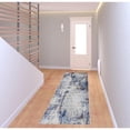 thumbnail image 2 of 8' Ivory and Blue Abstract Power Loom Distressed Runner Rug, 2 of 5