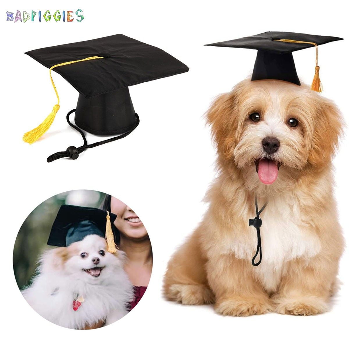 BadPiggies Dog Graduation Hats Small Pet Graduation Caps with Yellow