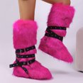 thumbnail image 4 of Women's Winter Warm Fluffy Faux Fur Knee High Snow Boots - Fashionable Cross Buckle Non Slip Cotton Boots, 4 of 4