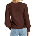 thumbnail image 3 of Idoravan Long Sleeve Shirts for Women Women's Spring and Autumn Round Neck Solid Color Puff Sleeve Button Long Sleeve Loose Casual Shirt Top, 3 of 8