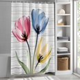 thumbnail image 3 of Pink Blue Yellow Flowers Fabric Shower Curtain Wood Grain Washable Shower Curtains for Bathroom, Waterproof Bath Curtain with Hooks Home Decor 36x72in, 3 of 8