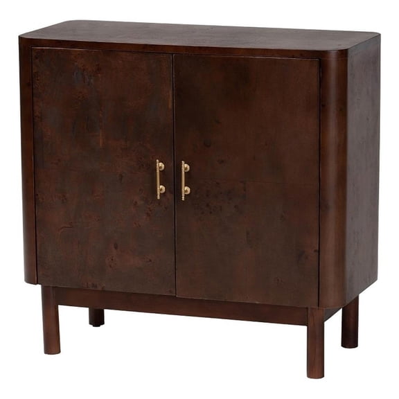 bali & pari Latika Real Burl Wood Storage Cabinet in Dark Walnut Brown