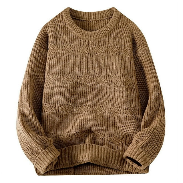 hotojiny Oversized Sweaters for Men Casual Crew Neck Thick Warm Knitwear Top Fall Winter Classic Textured Solid Color Pullover