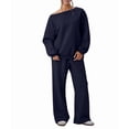 thumbnail image 2 of Women'S 2 Piece Outfits Off the Shoulder Crop Top Wide Leg Sweatpants Matching Lounge Sets S, 2 of 8
