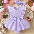 thumbnail image 4 of Gupgi Baby Girl Ribbed Romper Dress Summer Solid Ruffles Sleeveless Jumpsuit Bodysuit with Headband, 4 of 7