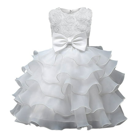 

URMAGIC 0-5 Years Infant Baby Girl Ruffle Sleeveless Dresses Kids 3D Flower Lace Pageant Party Wedding Formal Gown