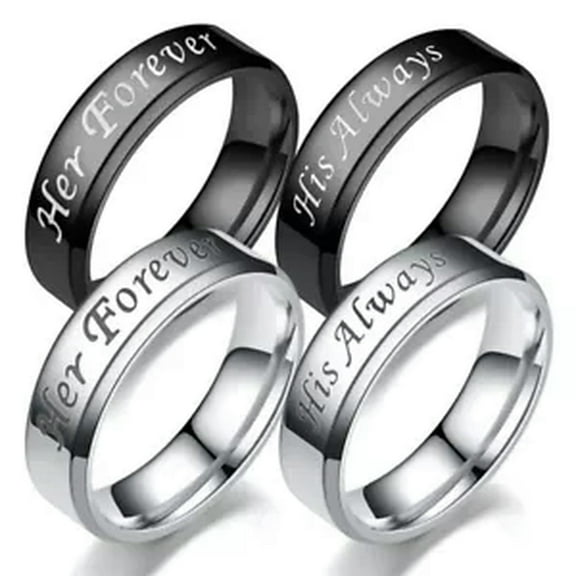 HOOUN His Always/Her Forever Couple Ring Titanium Steel Wedding Engagement Ring Charm-man-black-9