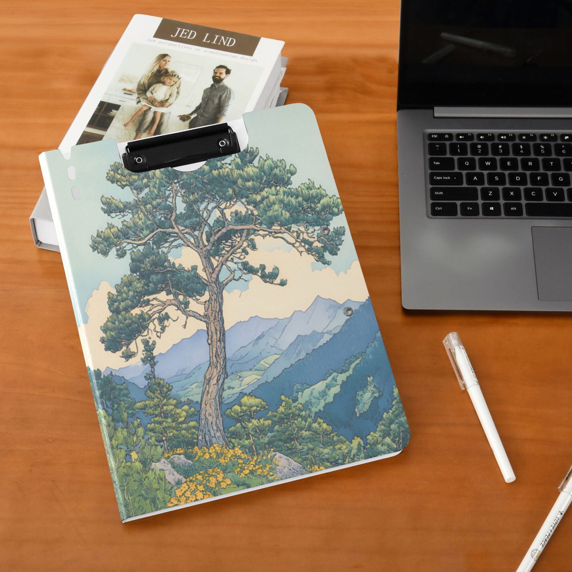 FORMRS A4 Clipboard Folder with Pen Holder Horizontal Foldable School Office Binder, Beige Mountain