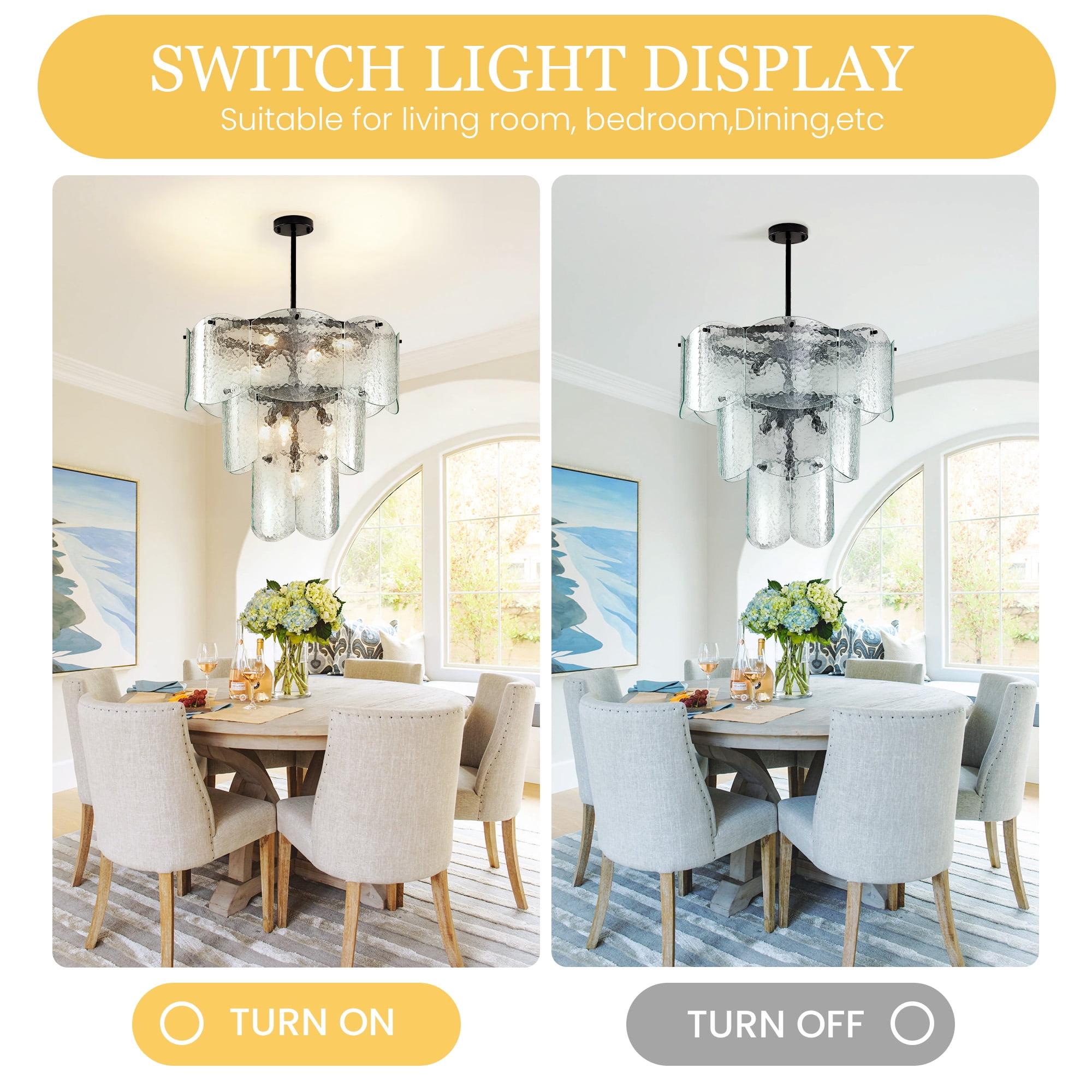 LovingAHome 8-Light Crystal Chandeliers Glass Chandelier Modern Semi Flush Mount Ceiling Light Fixtures for Living Room Bedroom Dining Foyer