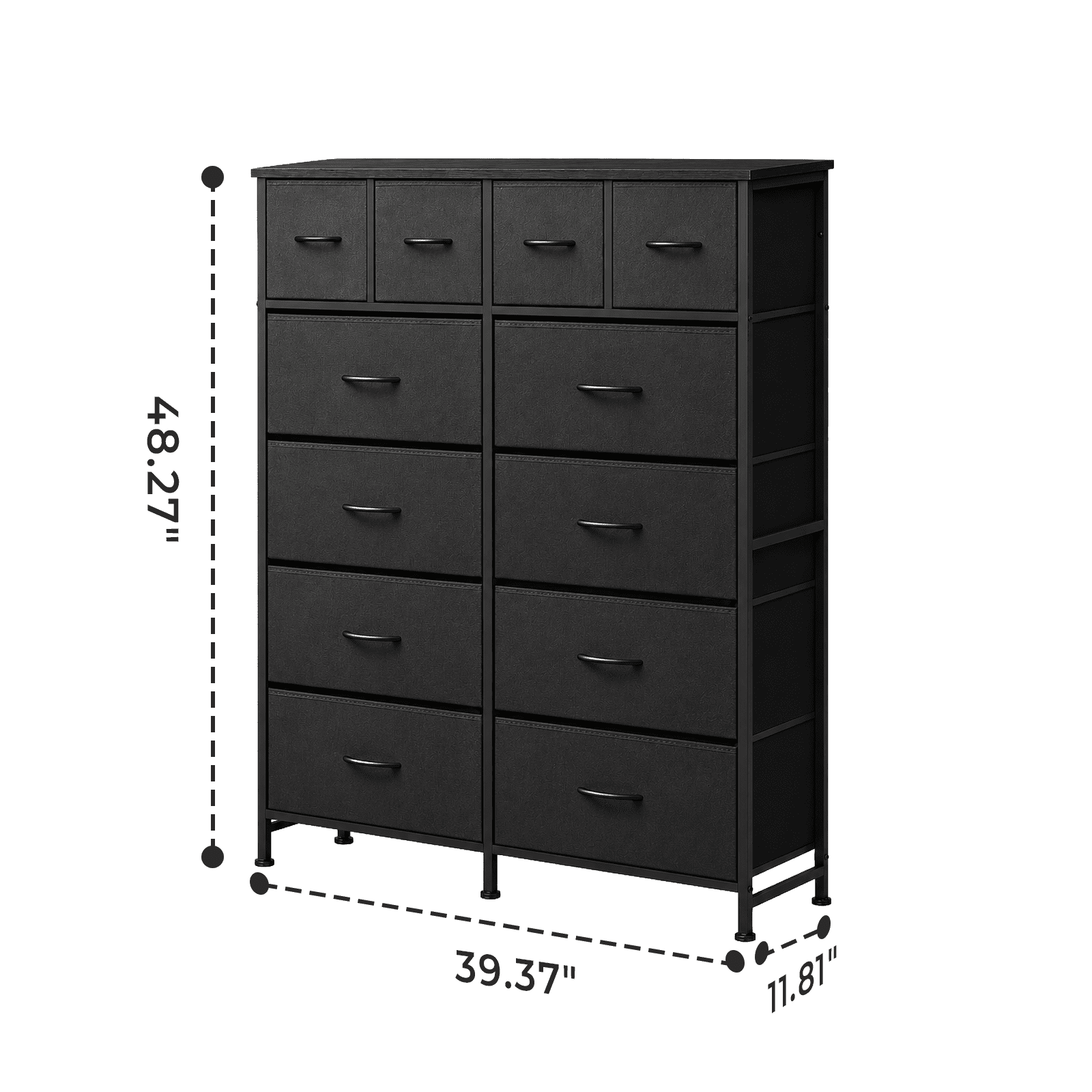 Alvantor 12-Drawer Dresser, Fabric Storage Tower for Bedroom, Hallway, Entryway, Closet, Tall Chest Organizer Unit with Fabric Bins, Steel Frame, Wood Top, Easy Pull Handle