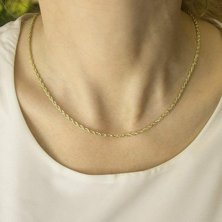 14K Gold 2.5MM Thick Diamond Cut Rope Chain Necklace 