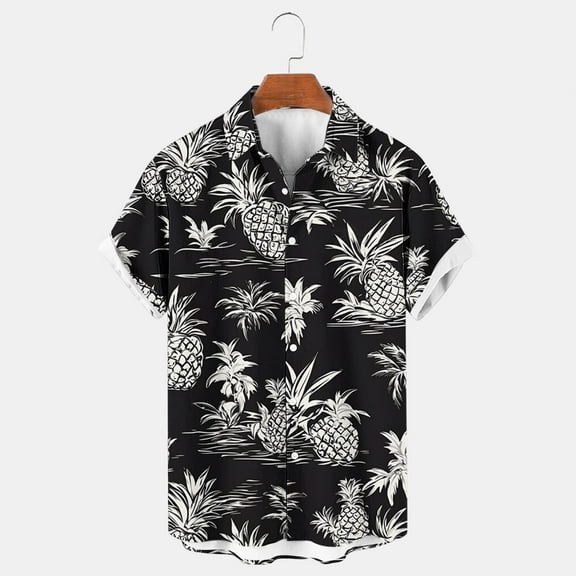 UVEASISHA Men Hawaiian Shirt Big and Tall Casual Beach Shirts Summer Tropical Print Button Down Shirt Regular fit Short Sleeve Floral Shirts Spring Sale 2025 Black#1 L