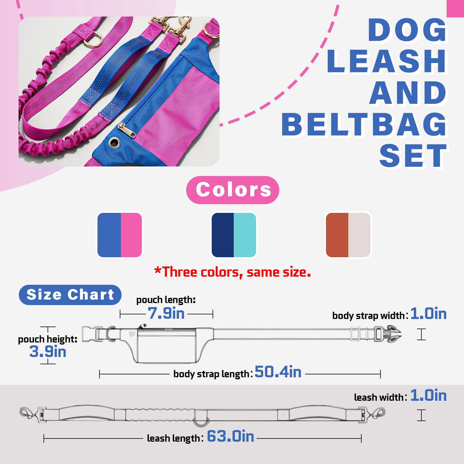 Tirevt Hands-Free Dog Leash: Versatile Color-Block Bungee for Large & Multi-Dog Walking, Modular Tech-Pouch, Sponge-Padded Waist Belt for Running, Hiking & Urban Strolls