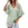 thumbnail image 4 of Xuanfei Women V Neck Floral Print Ruffle Half Sleeve Blouse, 4 of 7