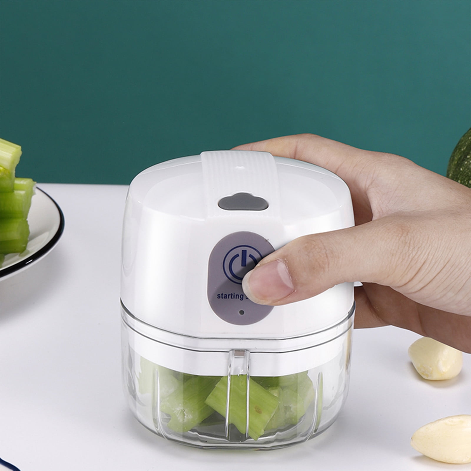 Tuphregyow Electric Garlic Chopper Garlic Masher, Garlic Press Mincer Pepper Chili Vegetable Meat Grinder， Food Processor Mincer 100ML White