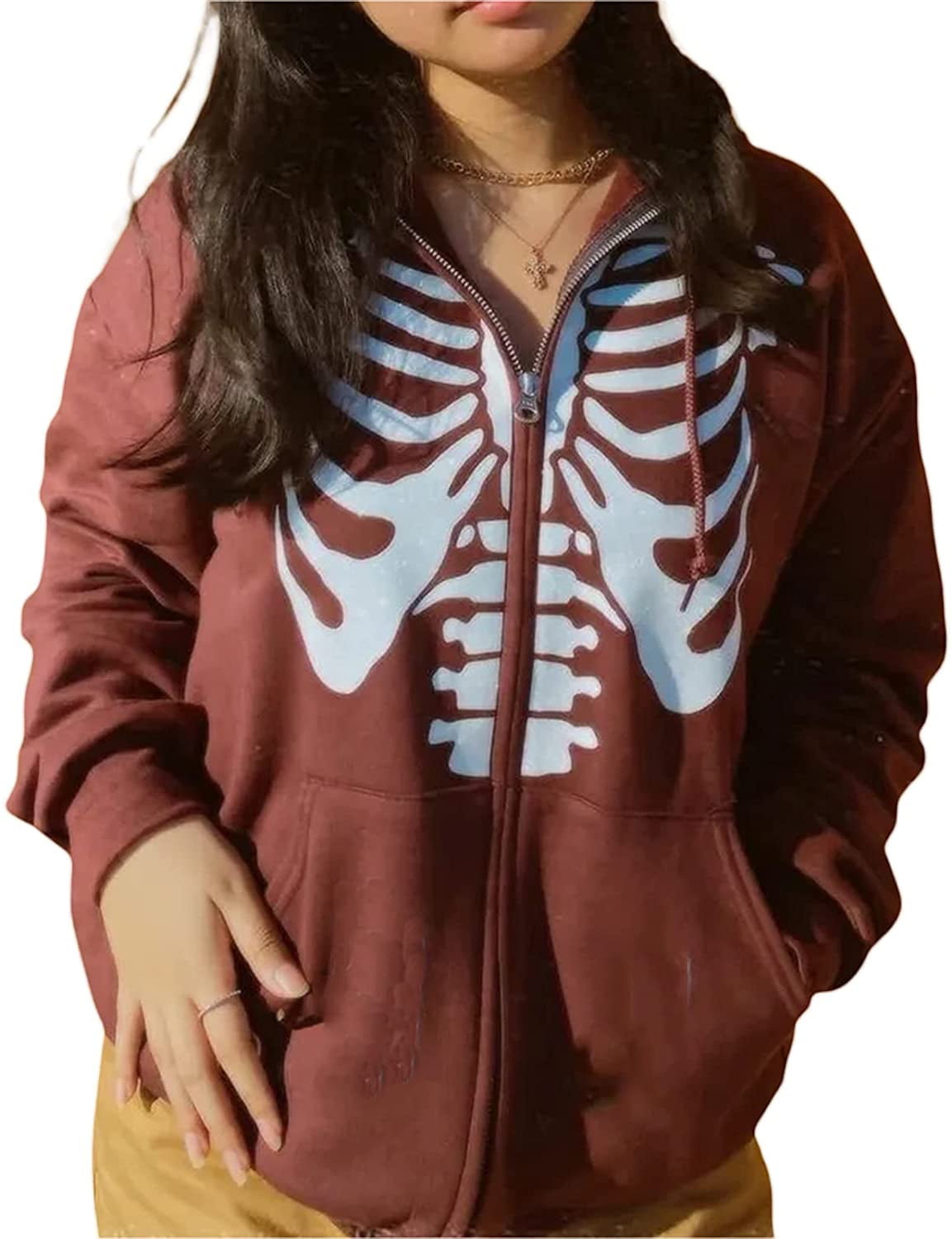 Women Rib Cage Skeleton Hoodie Casual 