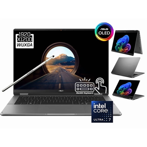 ASUS Vivobook 14 Flip 2-in-1 AI Laptop, 14" 2k 1920 x 1200 OLED Touchscreen, Intel Core Ultra 7 256V, WiFi 7, FHD Webcam, Stylus Pen, Win 11 Home (16GB DDR5 RAM - 1TB SSD)