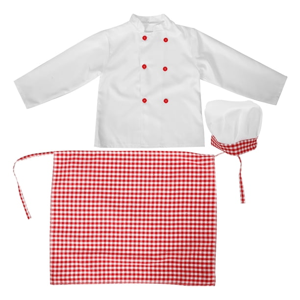 1 juego de disfraz de chef para niños, abrigo de cocina, gorro de chef, delantal, suministros para juegos de rol de chef