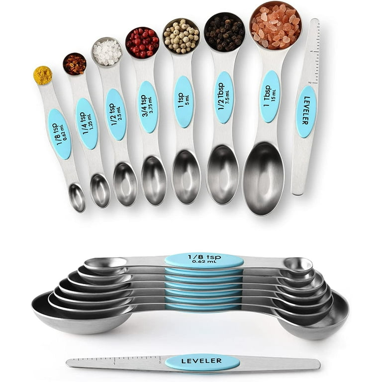 Magnetic Measuring Spoons Set - Double-sided, Heavy Duty Stainless