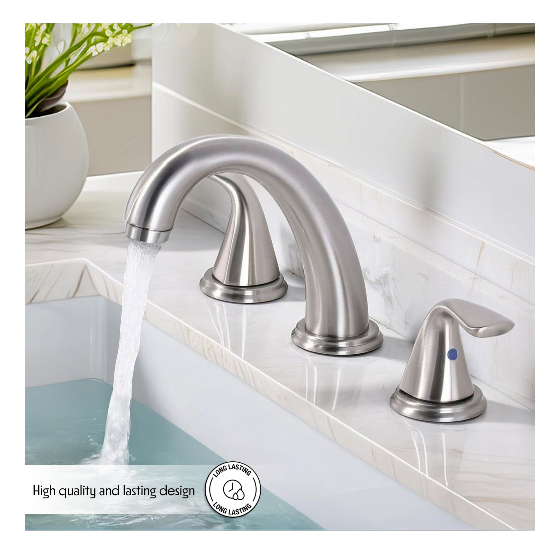 WMF Stainless Steel Silver 8 Inch Widespread 2 Handle High Arc Bathroom Faucet