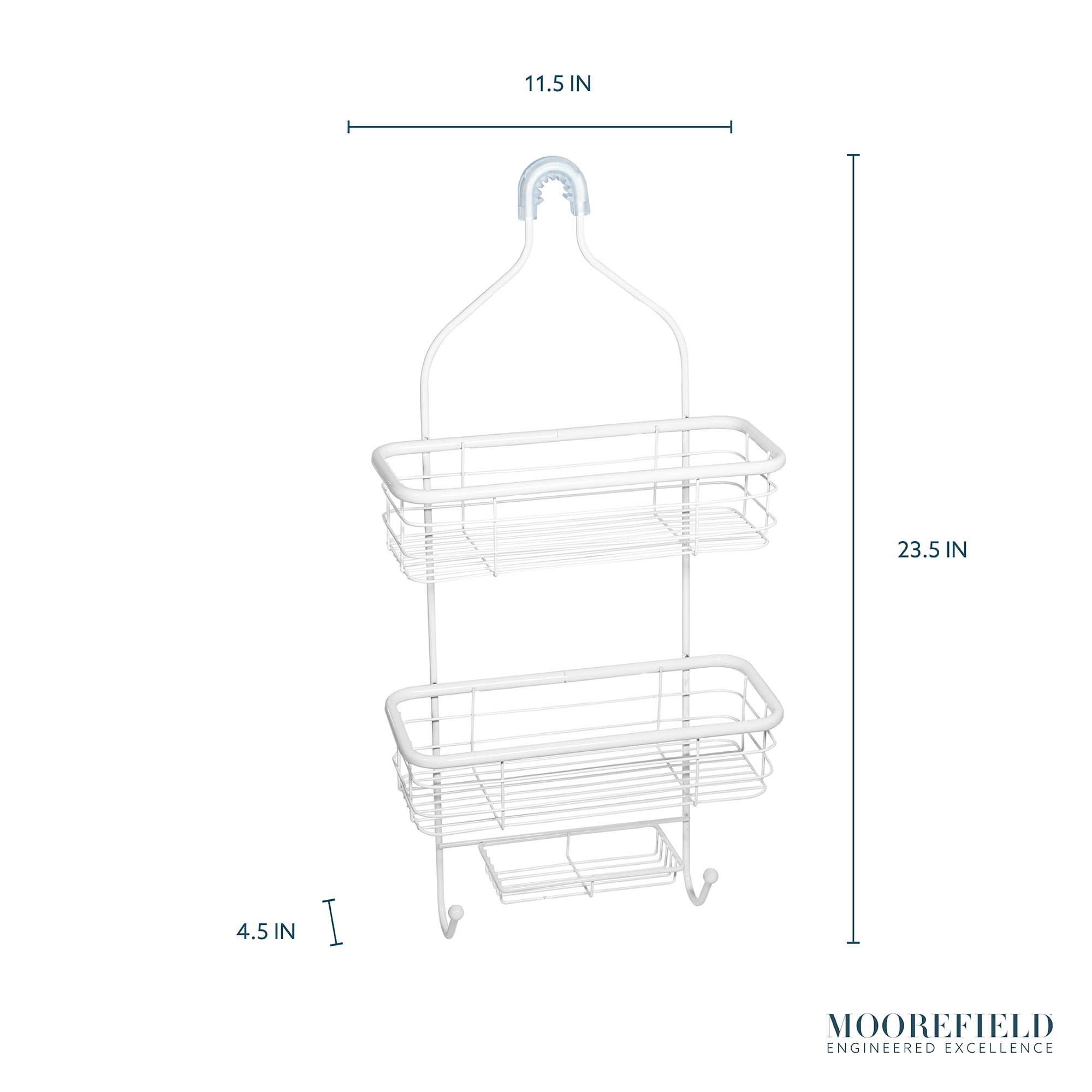 Moorefield 3-Tier Hanging Shower Caddy with Suction Cups, Non-Slip Neck, Bathroom Organizer, Matte White