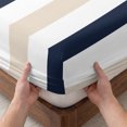 thumbnail image 3 of Twin Sze Fitted Sheet Set - Beige Navy Blue Striped 2 Piece Bedding Sets 16" Deep Pocket Fitted Sheet with 1 Pillowcase, Farmhouse Stripe Art Brushed Microfiber Hotel Luxury Bed Sheets, 3 of 9