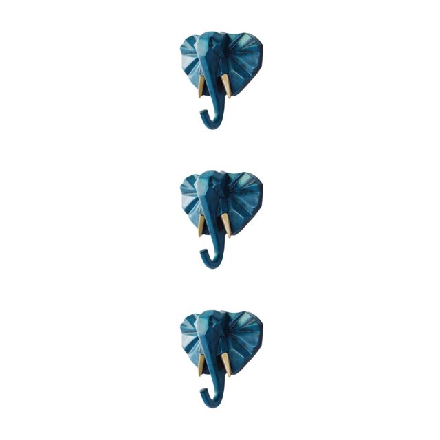 Transemion Crochet Tête d'Éléphant en Résine pour Besoins de Suspension Polyvalents Forme Animale Manteau Crochet Rétro Bleu (Éléphant) 3Ensemble