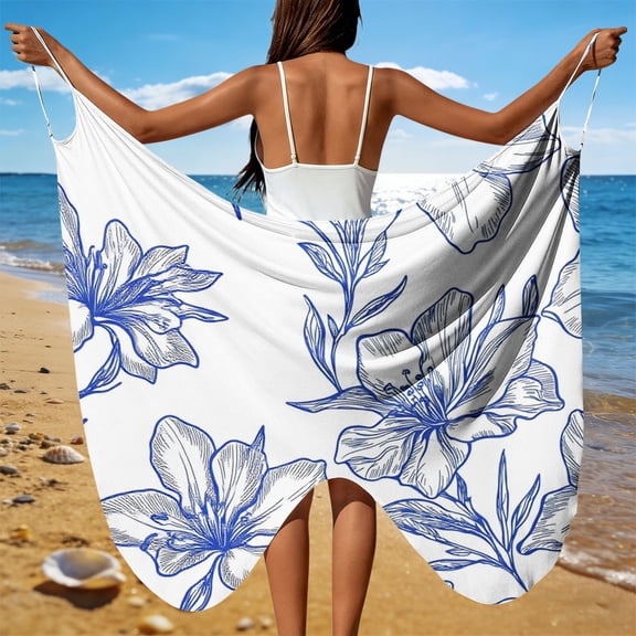 Nfurl Women's Sarong Coverups Trendy Floral Printed Spaghetti Strap Wrap Beach Cover ups Dress Plus Size Summer Swimsuit Coverups White XXXXXL