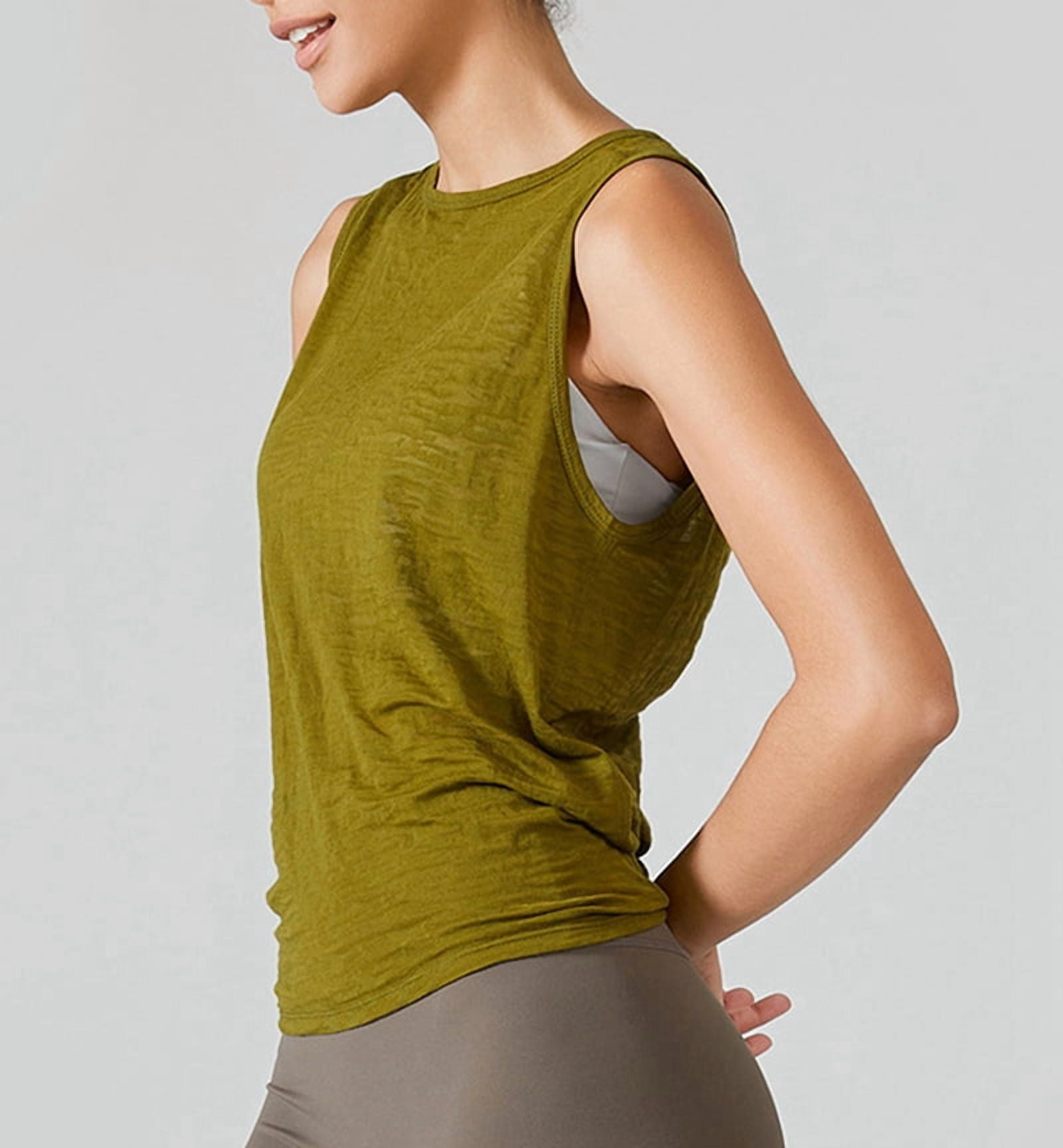 Sleeveless Quick-Drying Vest for Women, Sports Cover-Up, Running,Loose Large Size Yoga Clothes Green XL