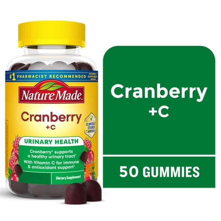 Nature Made Cranberry + Vitamin C Gummies, Urinary Health and Immune Support, 50 Count