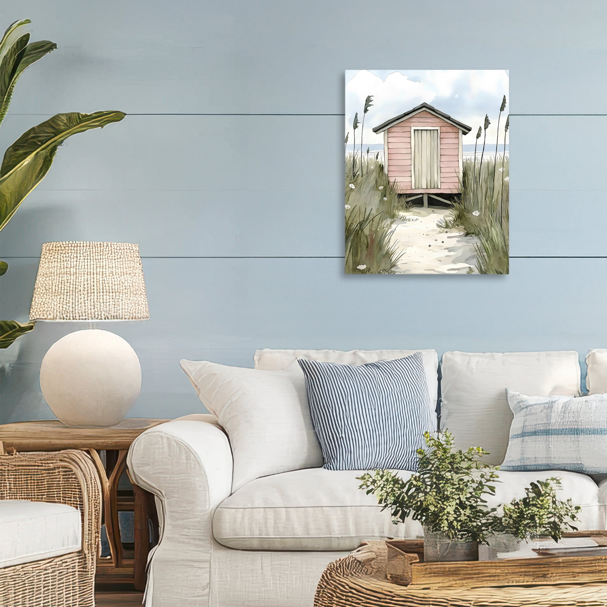 Stupell Industries Coastal Calm Pink Beach Hut Canvas Wall Art, design by Riley B
