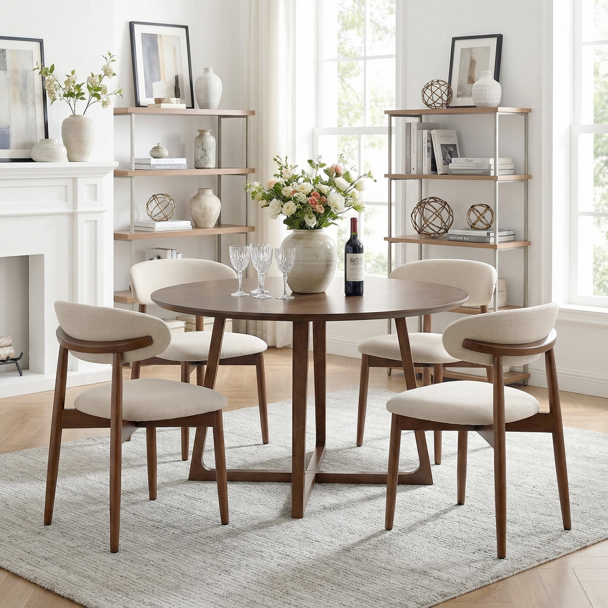 Set of 2 Upholstered Modern Dining Chair, Wooden Kitchen Side Chair for Dining Room and Café, Beige