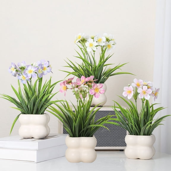 Artificial Flowers in Ceramic Pot Fake Silk Bouquet 9 Inch for Living Room Desktop Entrance Floral Decoration Home Table Centerpiece by PALIFEUR