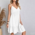 thumbnail image 3 of Robe Mini à Bretelles Spaghetti Col en V d'Été pour Femmes Robe Tunique Décontractée à Manches Courtes Robe de Plage à Volants, 3 of 8