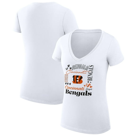 Women's G-III 4Her by Carl Banks White Cincinnati Bengals Super-Slim Fit Lightweight Collage Team V-Neck T-Shirt