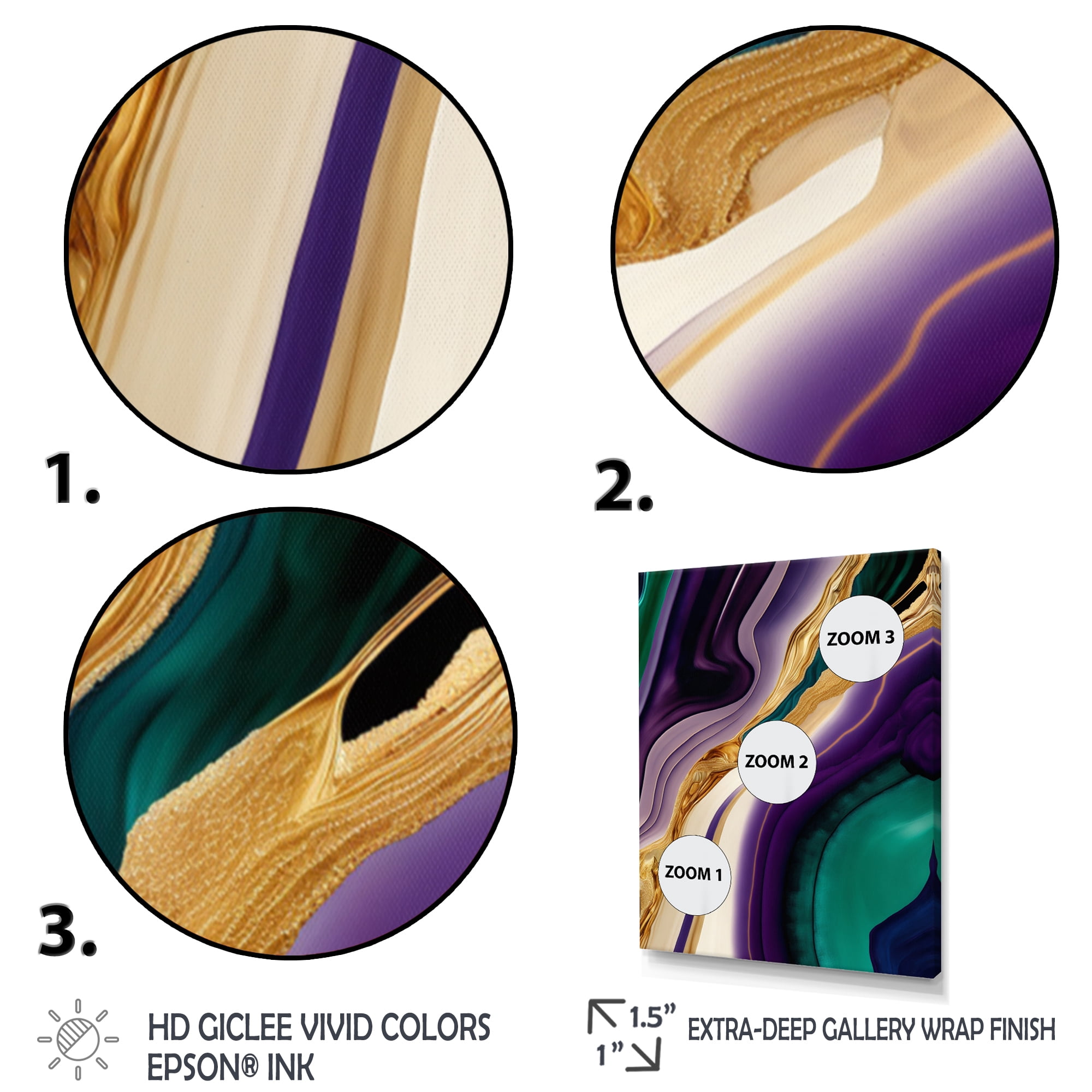 Designart Purple, Green And Gold Bold Strokes II Canvas Wall Art