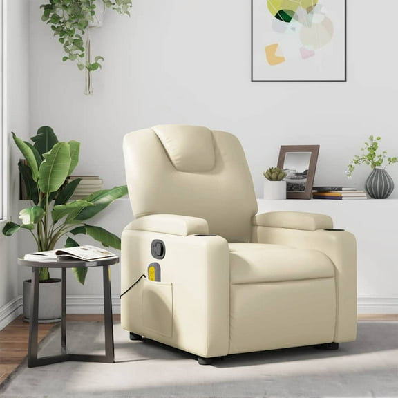 vidaXL Massage Recliner Chair with 6-Point Vibration Massage, Adjustable, Cream Leather