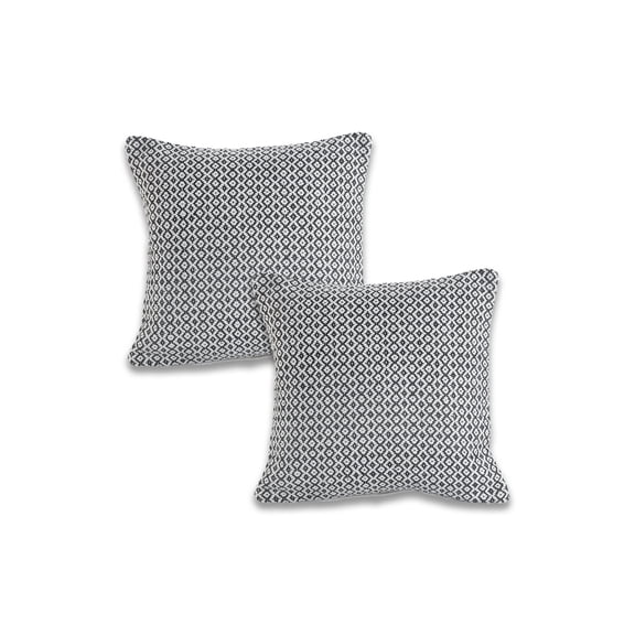 Ox Bay Hampton Set of 2 Dark Gray/White Striped 18" x 18" Cotton Adult Decorative Feather Filled Pillow Set