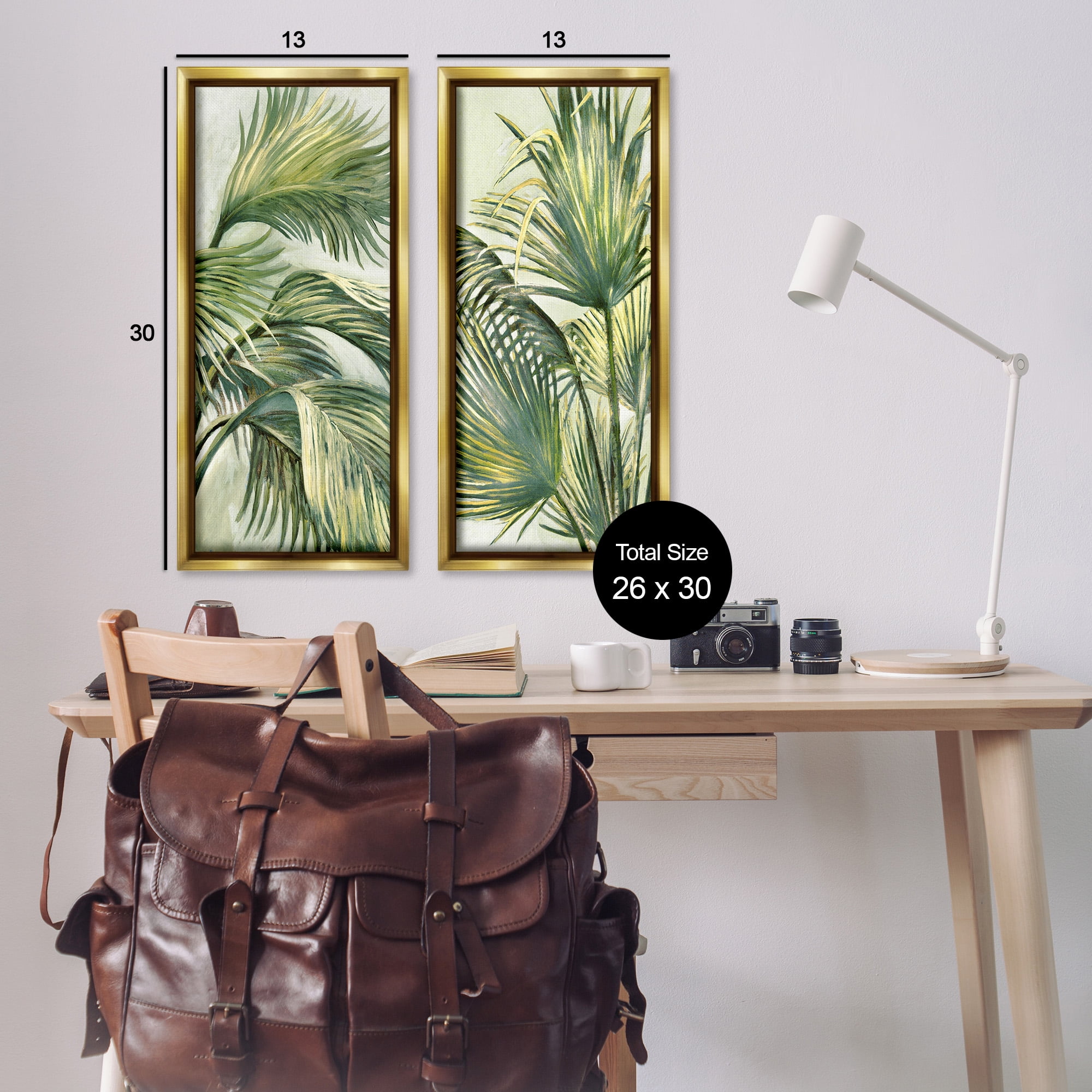 Stupell Industries Swaying Green Palms Botanical & Floral Painting Gold Floater Framed Canvas Art Print Wall Art, 15 x 31, Set of 2