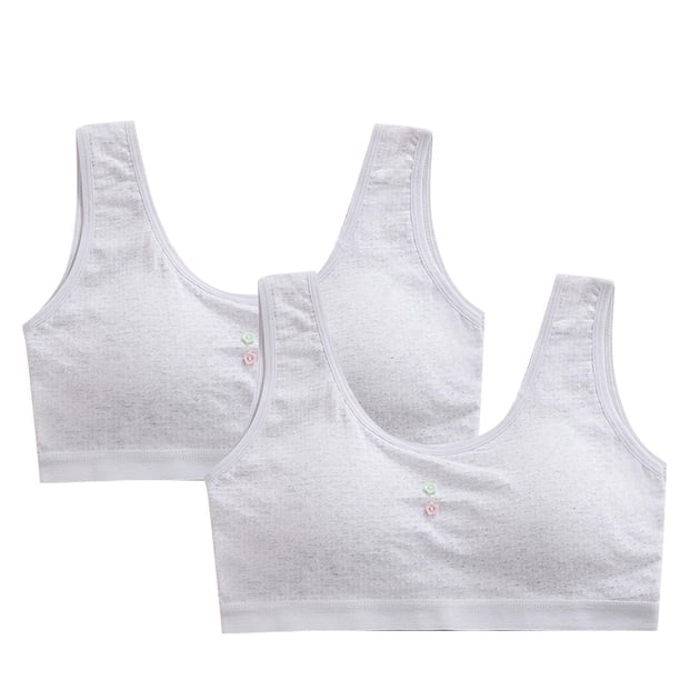 Odeerbi 2 Pack Niñas Bras de Entrenamiento 10-16 Años, Bras Deportivos Sin Alambre de Algodón Con Almohadillas Ropa Interior de Desarrollo de La Pubertad Respirable