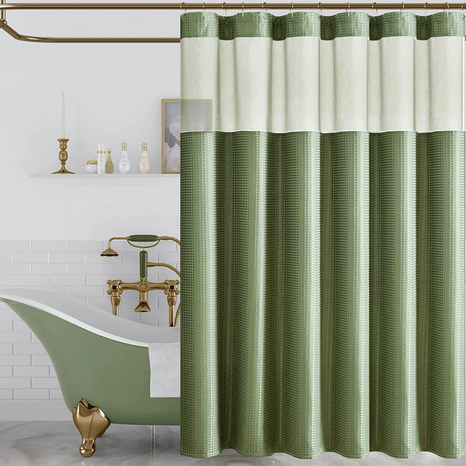 JINCHAN Sage Green Shower Curtain Sheer Fabric Shower Curtain Set for